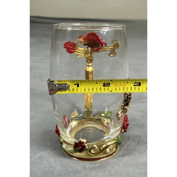 Elegant Tea Cup Glass Coffee Mug Enamel Rose Flower Butterfly ARC and Spoon - Picture 14 of 16